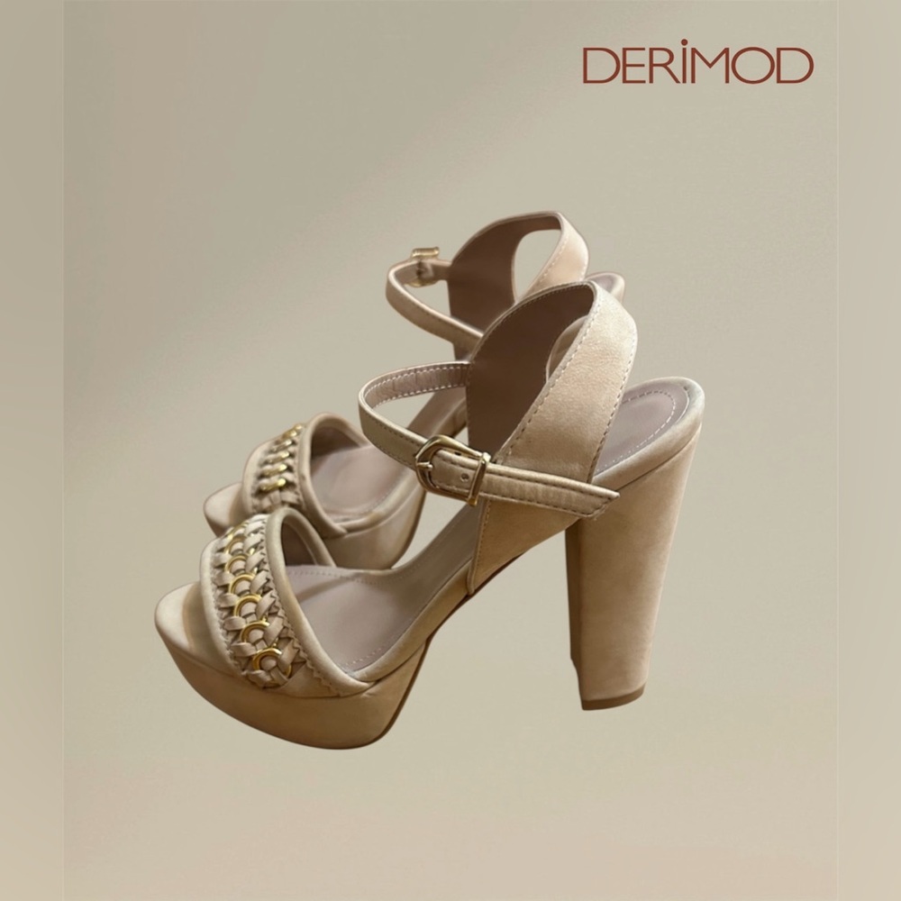 🛍️SALE🛍️ DERİMOD Beige Platform Block Heel Sandals with Ankle Straps - Picture 2 of 9